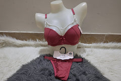 BLS Luxe Rosewood Bra & Thong Set - Beaded Straps & Padded Cups
